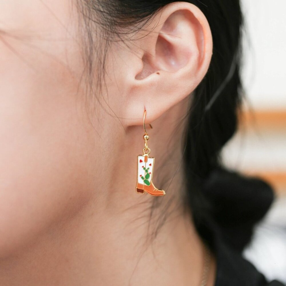 Miss Modi 24K Gold Plated Cactus Hearts Boots Enamel Drop Earrings